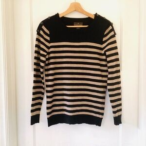 Fenn Wright Manson Merino Wool Striped Sweater M Black Brown Neutral Work Basics